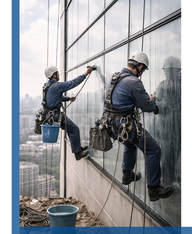 Профессиональная мойка фасадных окон альпинистами в Слободской