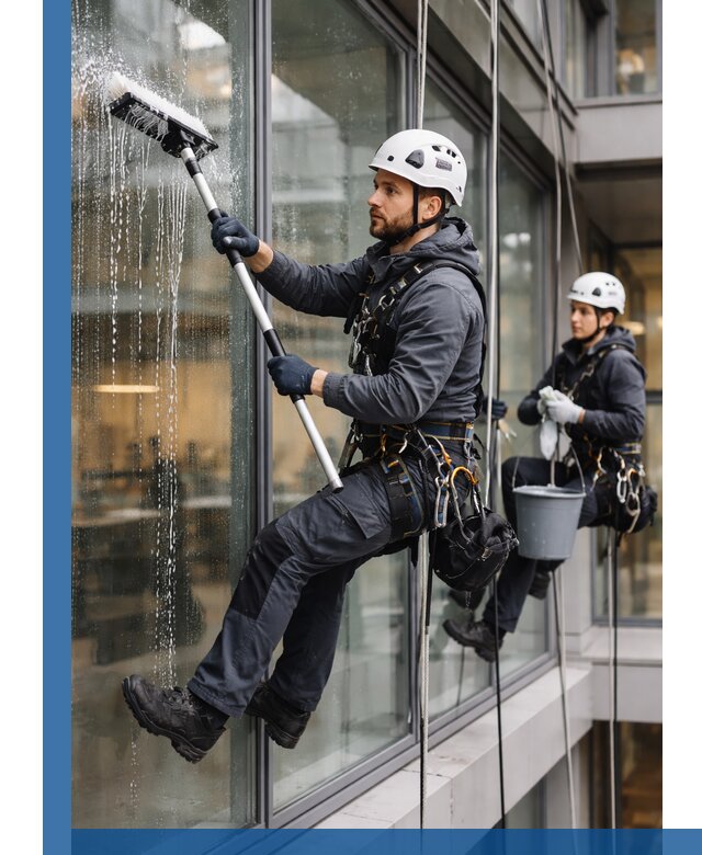 Профессиональная мойка витражей промышленными альпинистами в Слободской