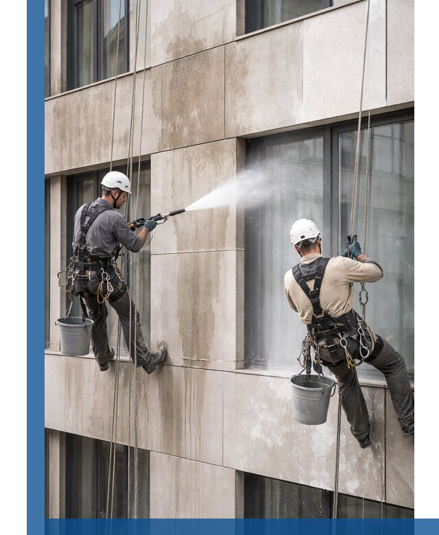 Послестроительная мойка фасада промышленным альпинизмом в Слободской