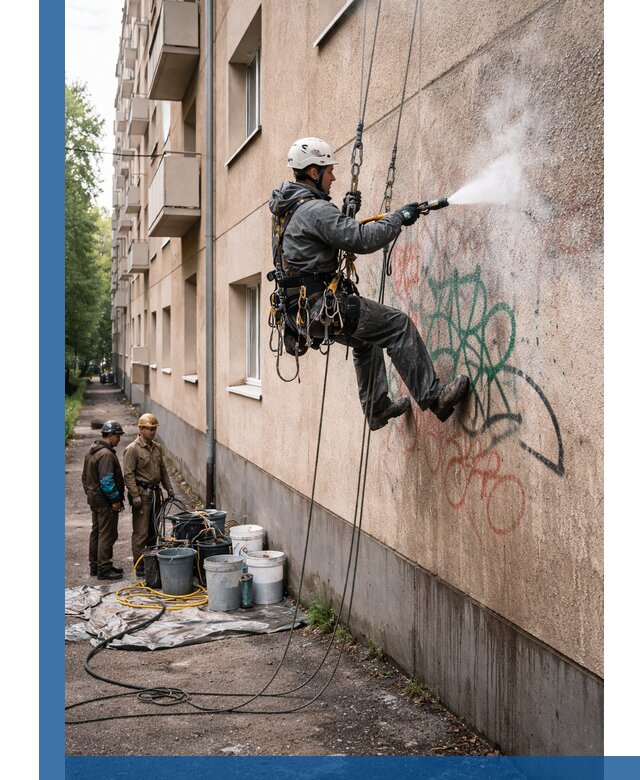 Удаление граффити с фасада в Слободской без следов и повреждений