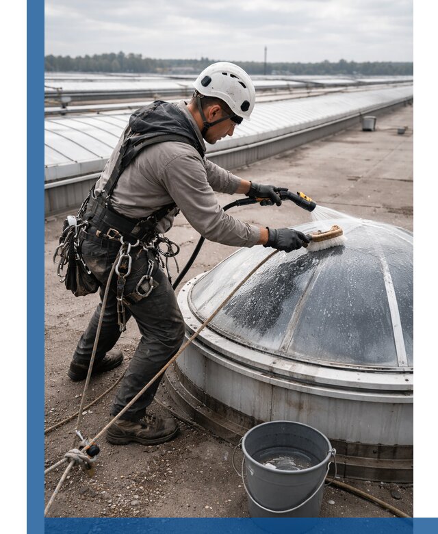 Мойка зенитных фонарей на кровле для промышленных объектов в Слободской