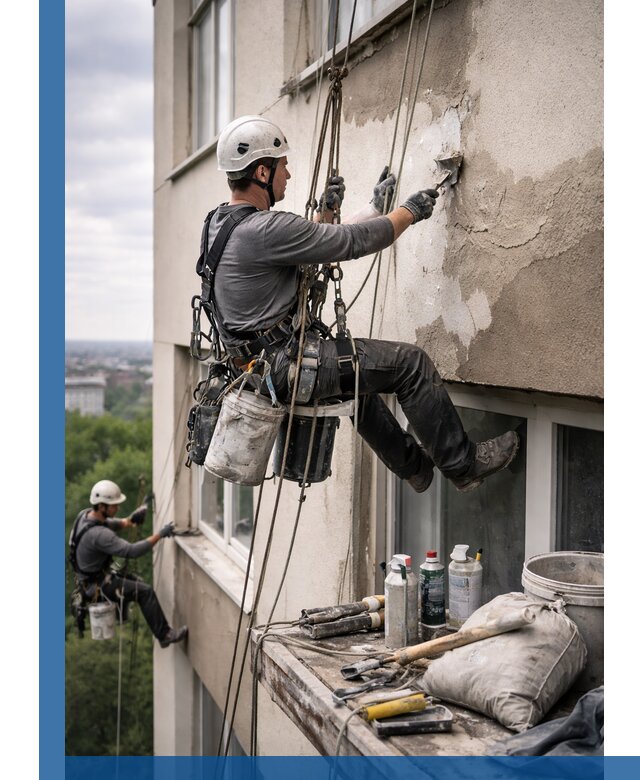 Косметический ремонт фасада зданий в Слободской промышленными альпинистами