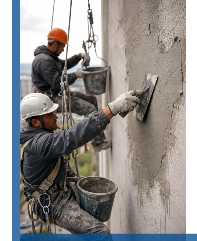 Штукатурка фасада на высоте в Слободской профессиональные работы