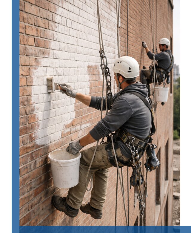 Покраска кирпичного фасада с доступным альпинистским сервисом в Слободской