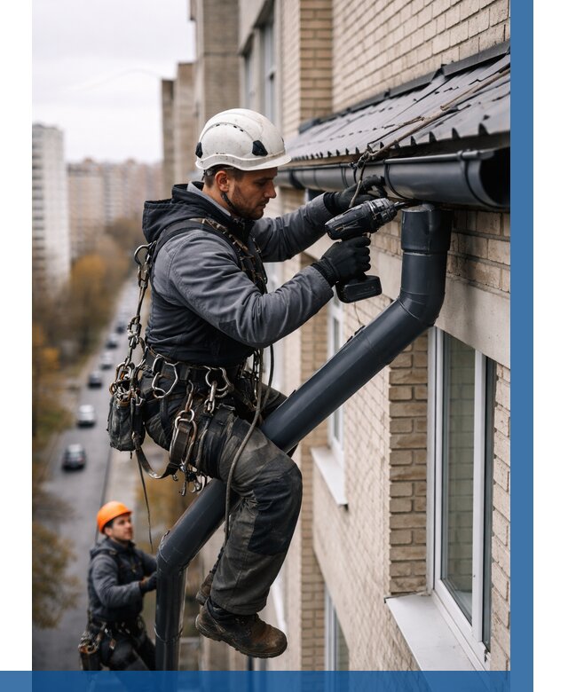 Монтаж водосточной системы на здании в Слободской от 5153 р. | ВЫСОТНИК-Слб