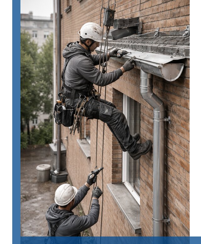 Монтаж водосточной системы на здании в Слободской под ключ