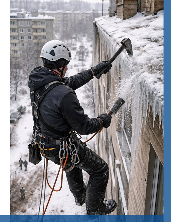 Сбивание сосулек с крыши в Слободской по цене от 4637 р. | ВЫСОТНИК-Слб