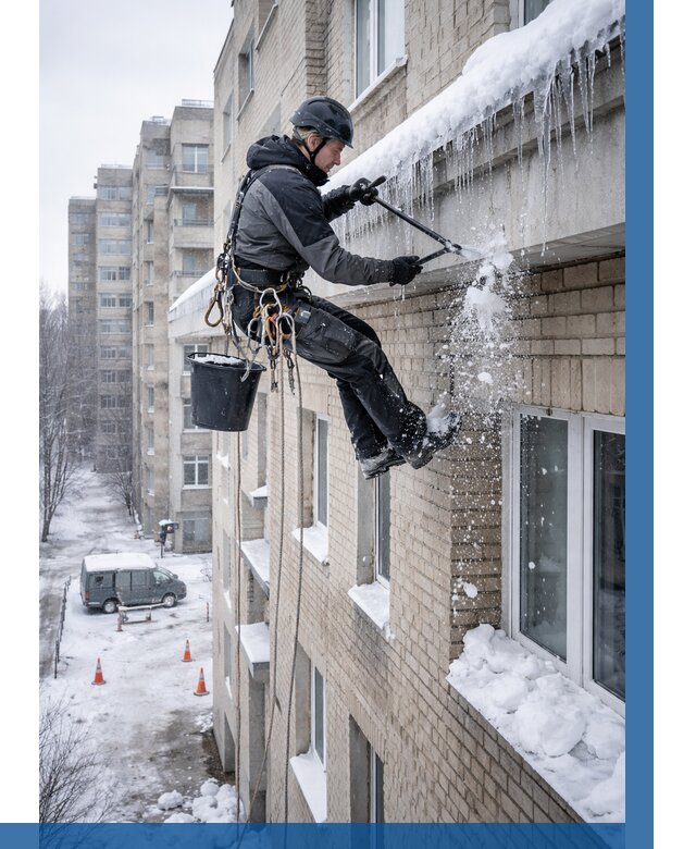 Удаление наледи с карнизов в Слободской от 361 р. | ВЫСОТНИК-Слб