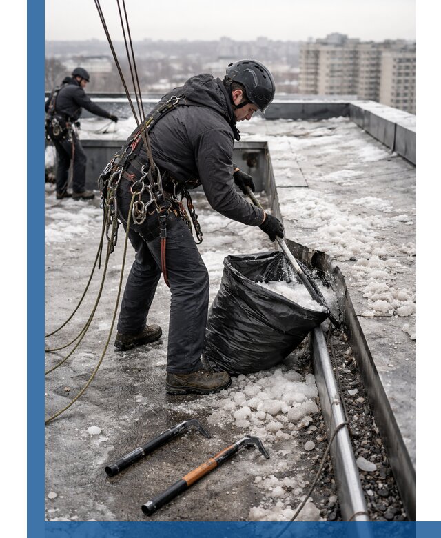 Аварийная очистка кровли в Слободской от промальпинистов
