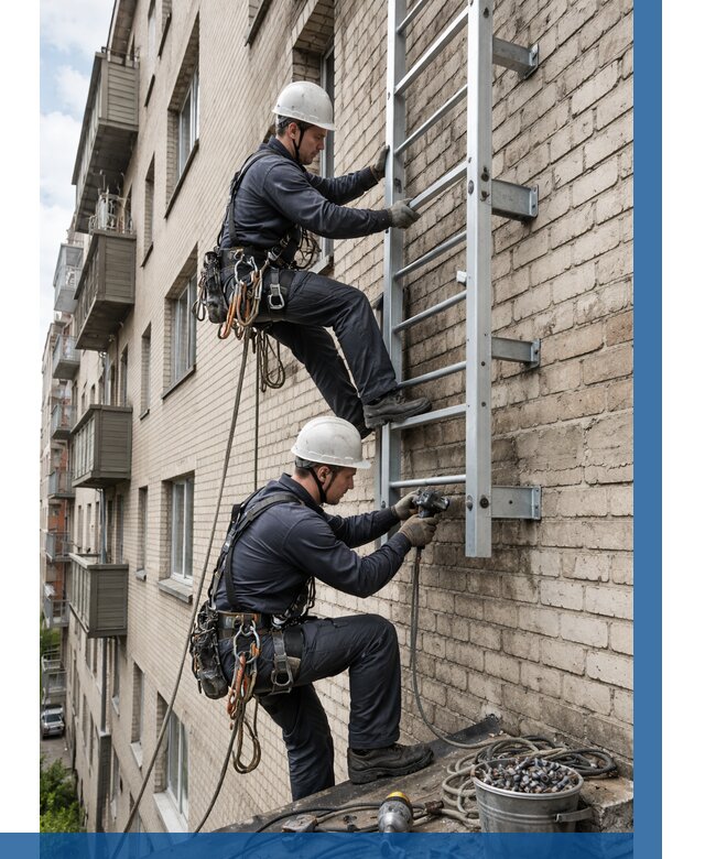 Монтаж пожарной лестницы в Слободской от 25763 р заказать у ВЫСОТНИК-Слб