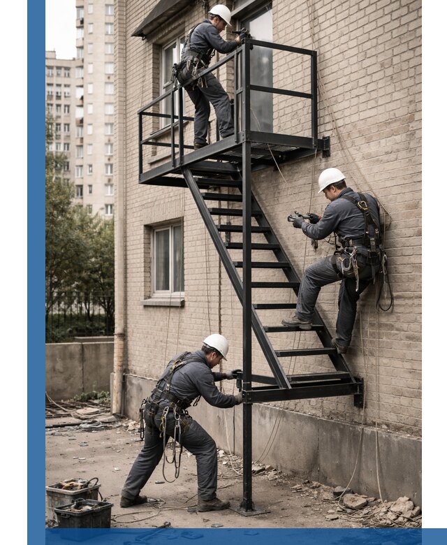 Монтаж пожарной лестницы в Слободской, установка и крепление