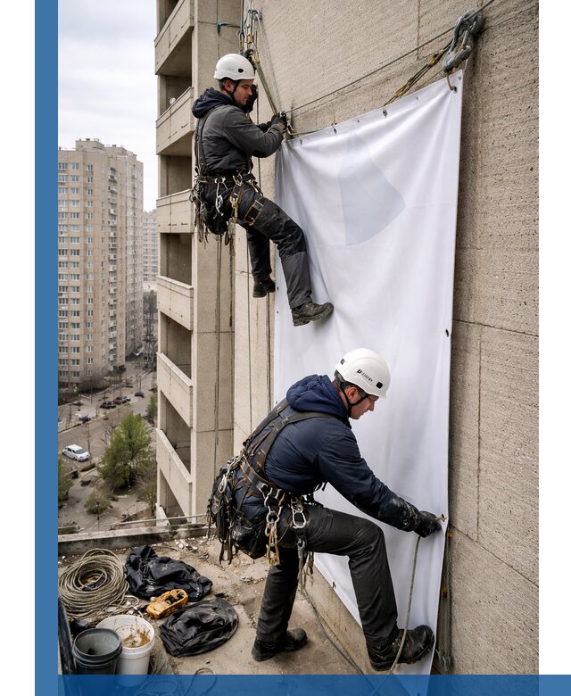 Профессиональный монтаж баннеров на фасаде в Слободской