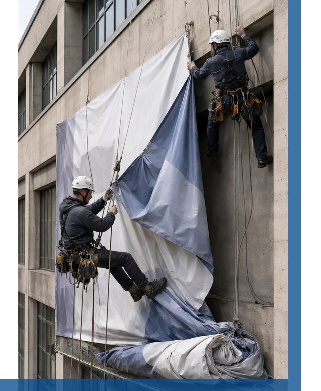 Демонтаж баннеров с фасада в Слободской от 4637 р. | ВЫСОТНИК-Слб