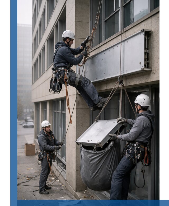 Демонтаж рекламной вывески с высотными работами в Слободской