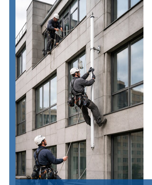 Монтаж флагштока на фасаде здания с креплением и герметикой в Слободской