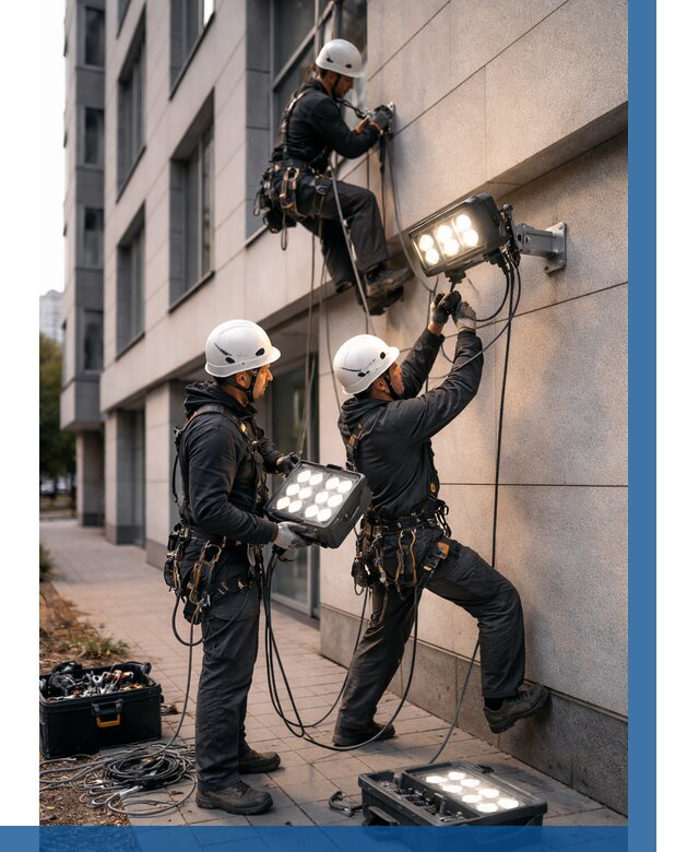 Монтаж прожекторов на фасаде в Слободской от 7729 р. | ВЫСОТНИК-Слб
