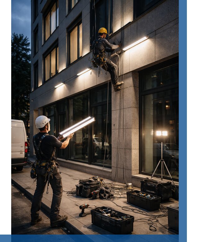 Монтаж архитектурной подсветки здания в Слободской от 2576 р.|ВЫСОТНИК-Слб