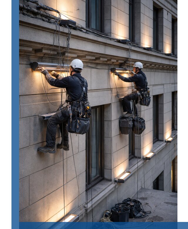 Монтаж архитектурной подсветки фасадов зданий в Слободской