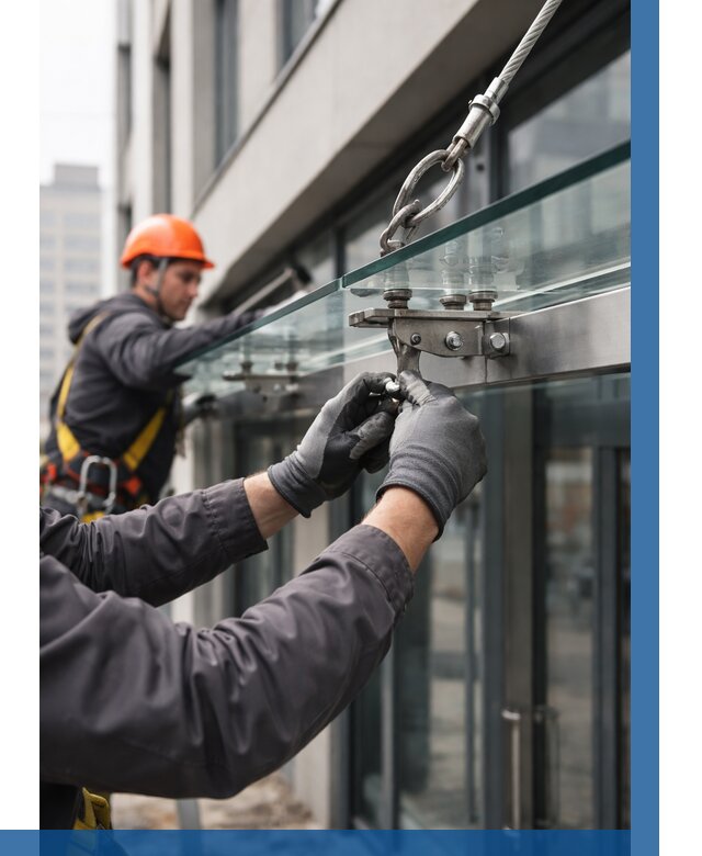 Монтаж стеклянных козырьков в Слободской от 8759 р. | ВЫСОТНИК-Слб