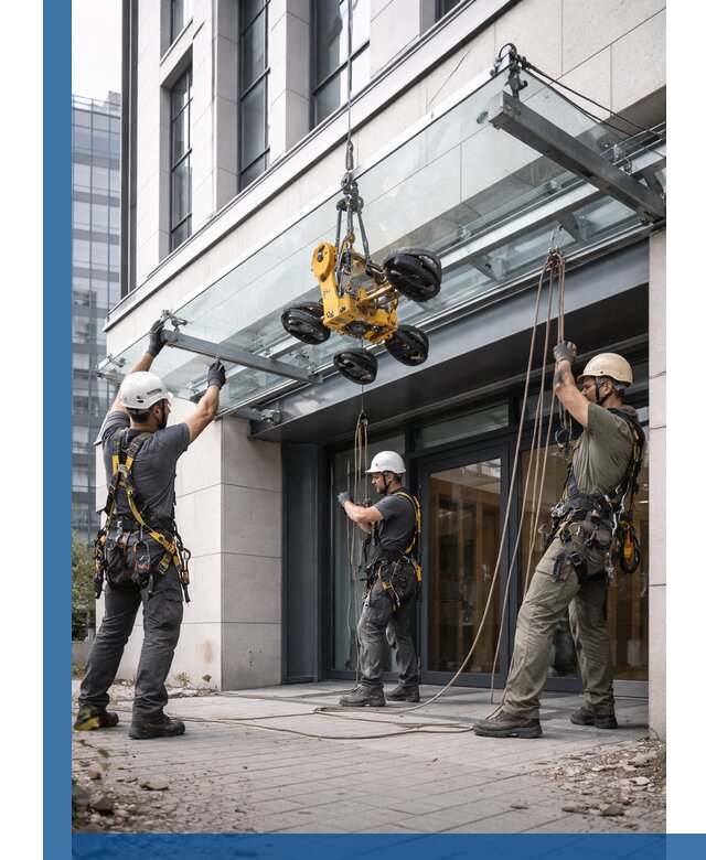 Монтаж стеклянных козырьков под ключ в Слободской для зданий