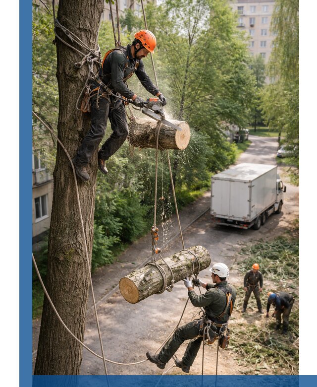 Спил деревьев альпинистами в Слободской, безопасно и без повреждений