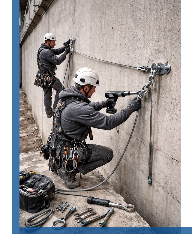 Монтаж анкерных линий высотной безопасности в Слободской