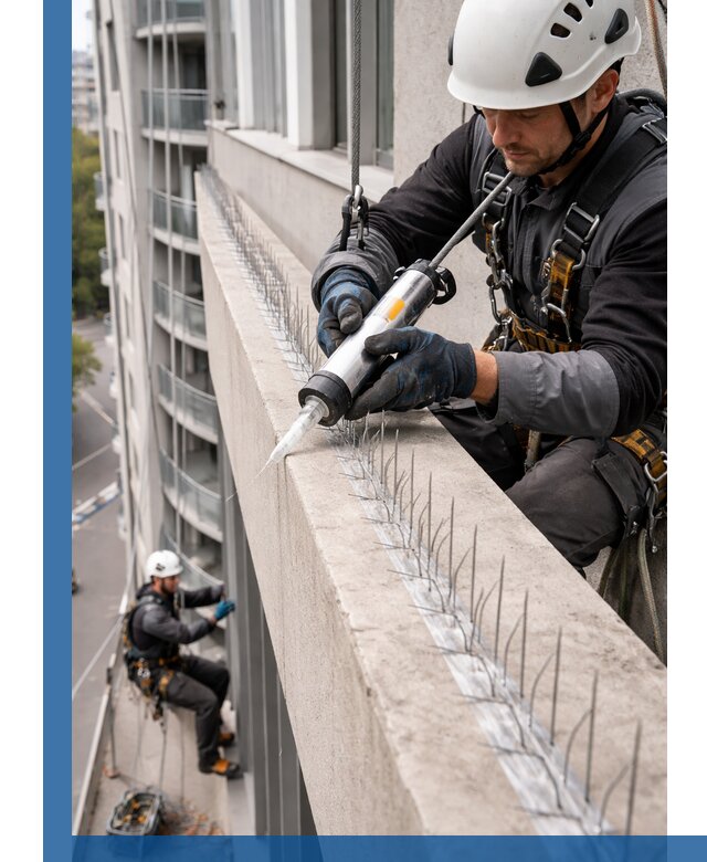 Установка шипов от птиц на фасадах и кровлях в Слободской